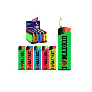 DISPAU Presenta Pack de 10 Mecheros Electronicos con Relieve 3D Soft Touch Tacto Goma Diseño Souvenirs Madrid Colección, Mechero Soft Touch All Black & Multicolor. - Image 3