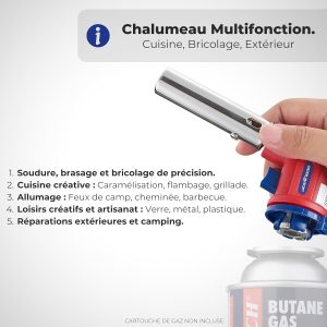 DISPAU presenta Soplete SM de cocina de gas, 1300°, lámpara de soldadura, antorcha multifunción, encendido rápido y seguro para cartucho de gas butano, ideal, pandeo (1 CAMPINGAZ + 1 CABEZAL SOPLETE) - Image 6