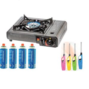 COCINA PORTÁTIL DOBLE + QUEMADOR GAS 4 BOTELLAS MALETÍN ESTUFA CAMPING+1 MECHERO DE COCINA, MALETÍN ESTUFA CAMPING, Portátil, Cocinal, Infernillo, Fogareiro - Imagen 1